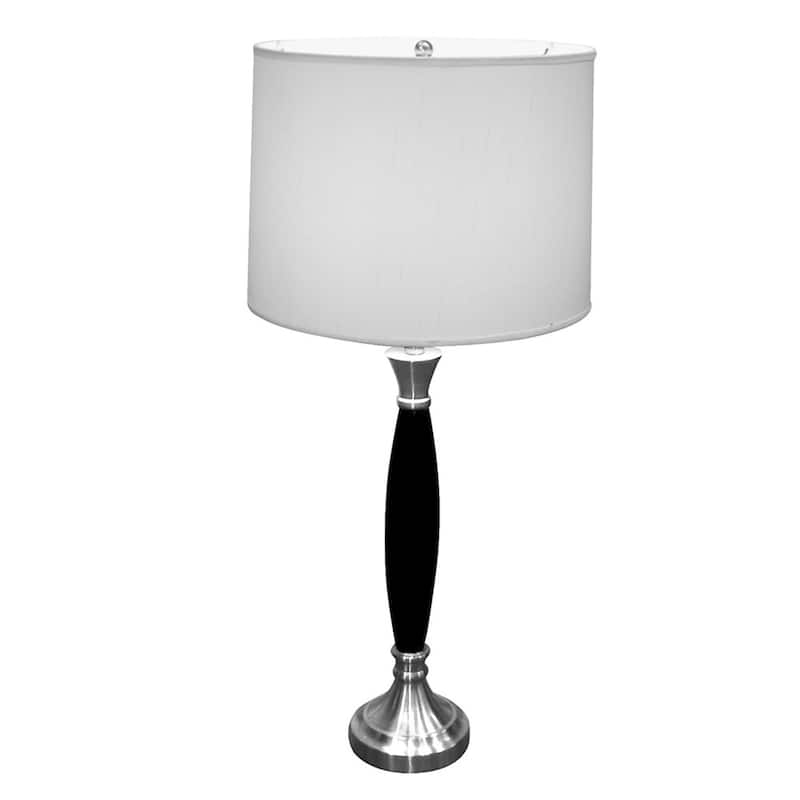HomeRoots 30" Black Solid Wood Bedside Table Lamp With White Shade 16